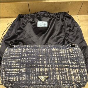 Prada Navy and Beige Tweed Bag